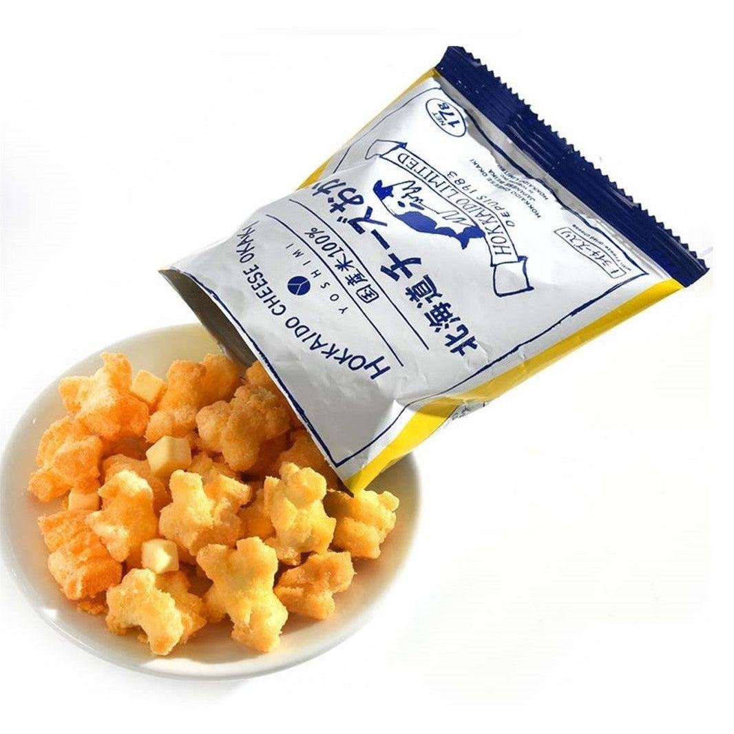 102g Yoshimi Hokkaido Cheese Okaki Cheesy Rice Crackers, freeze-dried cheese cubes, designed for Hokkaido flavor enthusiasts