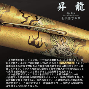 Close-up of Platinum Fountain Pen Century Kanazawa Foil Shoryu, Medium Point, featuring slip-seal for ink freshness