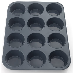 Super Kitchen 12 - Cavity Large Non - Stick Silicone Muffin Mold Pan - Easy To Clean Gray - Japan