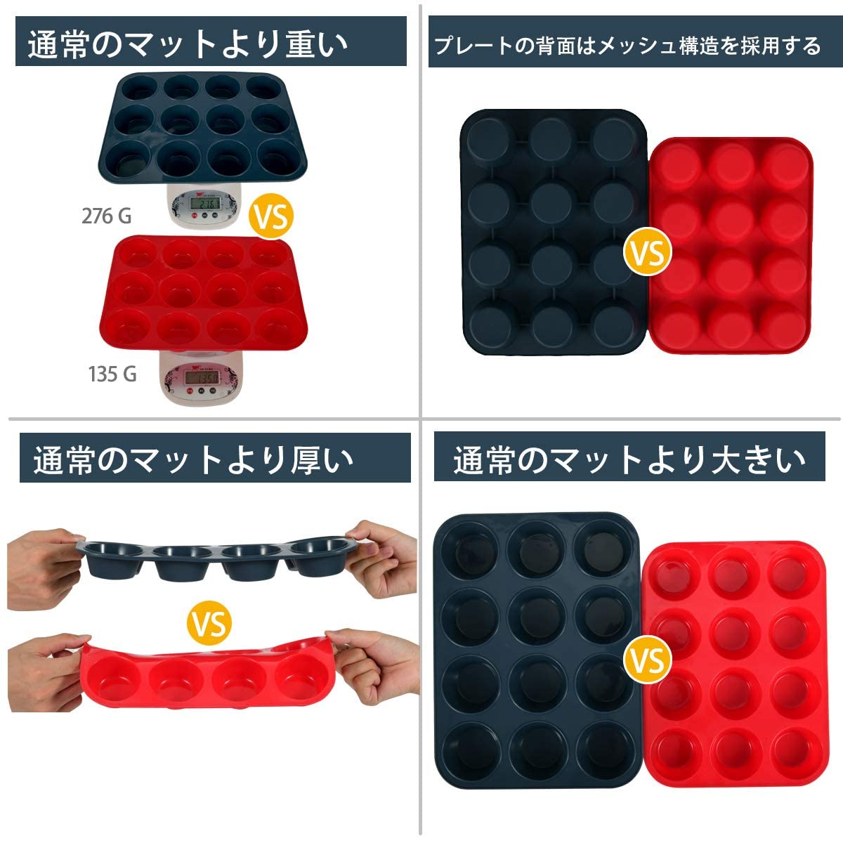 Super Kitchen 12 - Cavity Large Non - Stick Silicone Muffin Mold Pan - Easy To Clean Gray - Japan