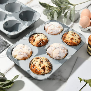 Super Kitchen 6 - Cavity Silicone Muffin Mold Plate Non - Stick Cupcake Pan Donut Mixed Gray Japan