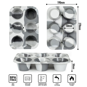 Super Kitchen 6 - Cavity Silicone Muffin Mold Plate Non - Stick Cupcake Pan Donut Mixed Gray Japan