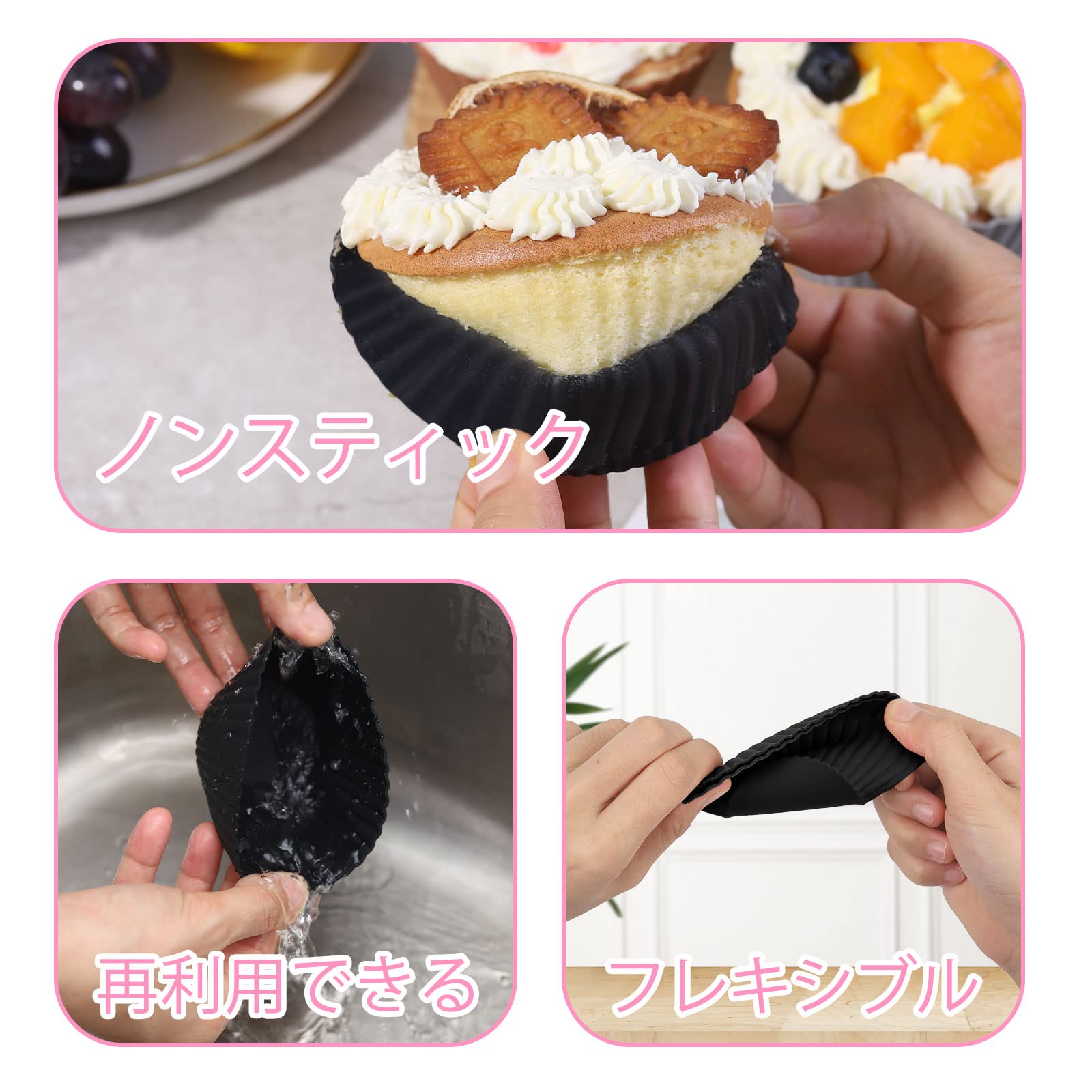 Super Kitchen 9.2Cm Large Silicone Muffin Mold Canelé Mold 12 Non - Stick Cupcake Cups Japan Heat Resistant Reusable Muffin Cup Baking Utensils