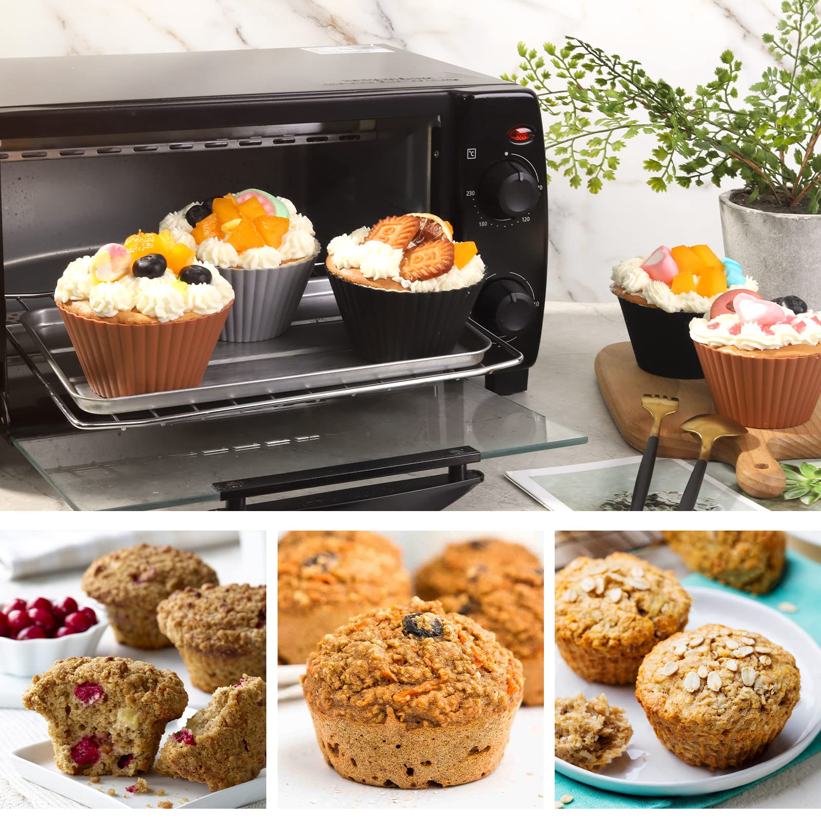 Super Kitchen 9.2Cm Large Silicone Muffin Mold Canelé Mold 12 Non - Stick Cupcake Cups Japan Heat Resistant Reusable Muffin Cup Baking Utensils