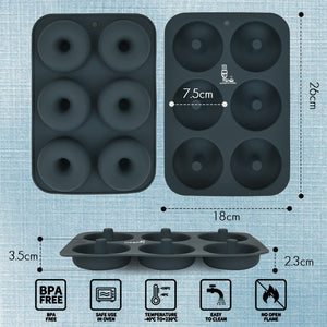 Super Kitchen Donut Mold Silicone Cake Molds 6 Pcs Heat Resistant Non - Stick Easy To Clean - Japan (1 Piece Dark Gray)”