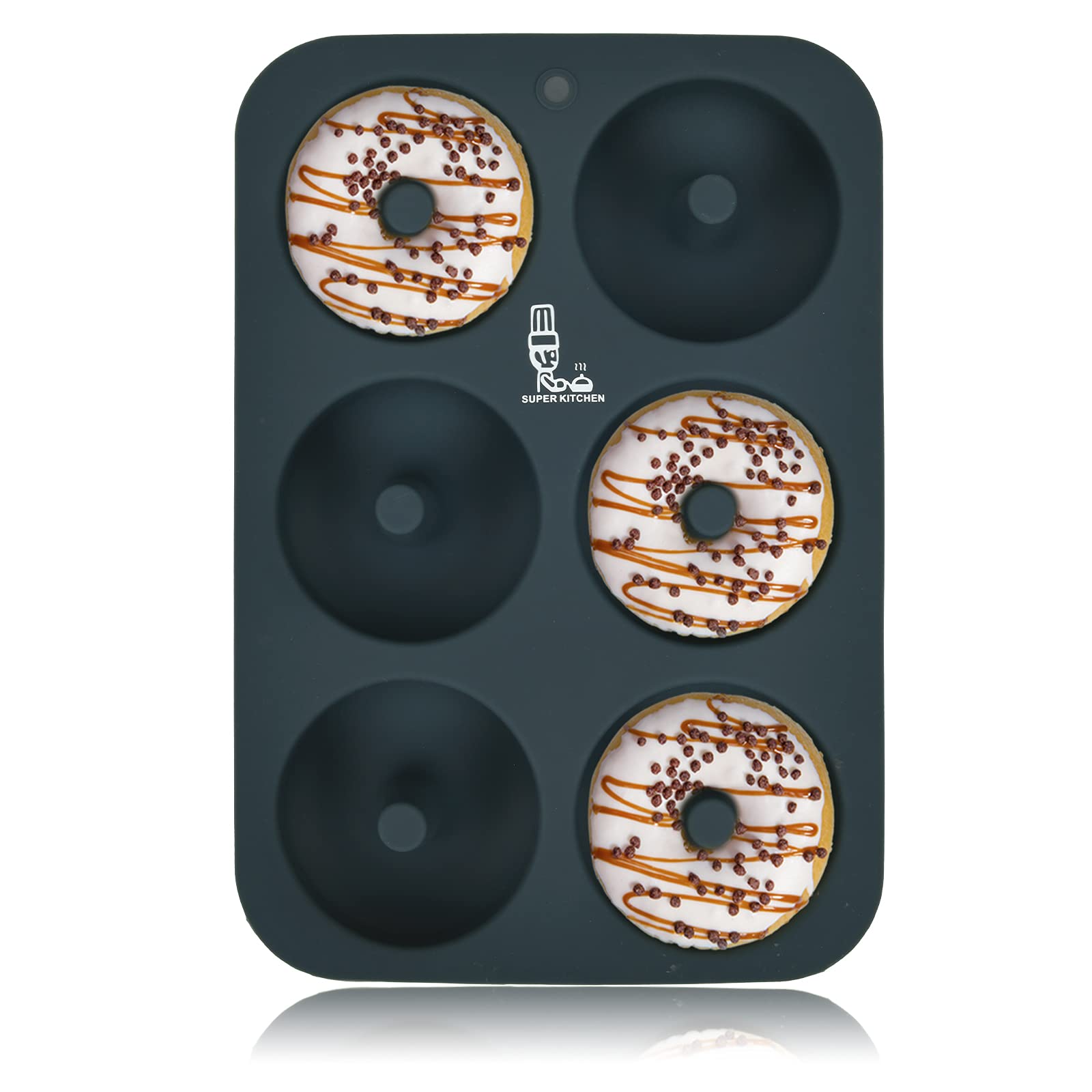 Super Kitchen Donut Mold Silicone Cake Molds 6 Pcs Heat Resistant Non - Stick Easy To Clean - Japan (1 Piece Dark Gray)”