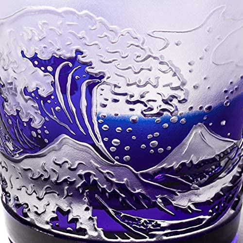 Taburō Koubou Edo Glass Red Fuji Nami Fuji Sakura Cup Pair Japan Tb022 - 204R_206B Cosmetic Box