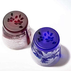 Taburō Koubou Edo Glass Red Fuji Nami Fuji Sakura Cup Pair Japan Tb022 - 204R_206B Cosmetic Box