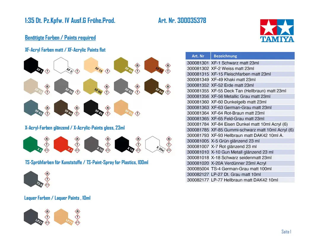 TAMIYA 1/35 German Tank Panzerkampfwagen Iv Ausf.G Early Production Plastic Model