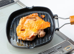 Taniguchi - Metal Grill Pan 20X20Cm Ih Compatible Japan Fluorine Processing Handle Natural Wood Foldable