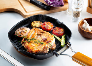 Taniguchi - Metal Grill Pan 20X20Cm Ih Compatible Japan Fluorine Processing Handle Natural Wood Foldable
