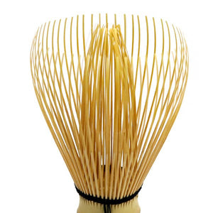 Close-up of Chasen White Bamboo Handmade Traditional Japanese Matcha Whisk, featuring fine bamboo prongs for smooth froth.