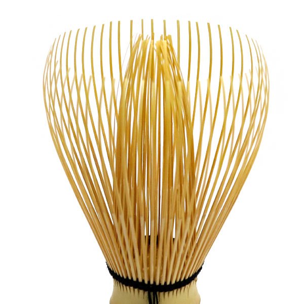 Close-up of Chasen White Bamboo Handmade Traditional Japanese Matcha Whisk, featuring fine bamboo prongs for smooth froth.