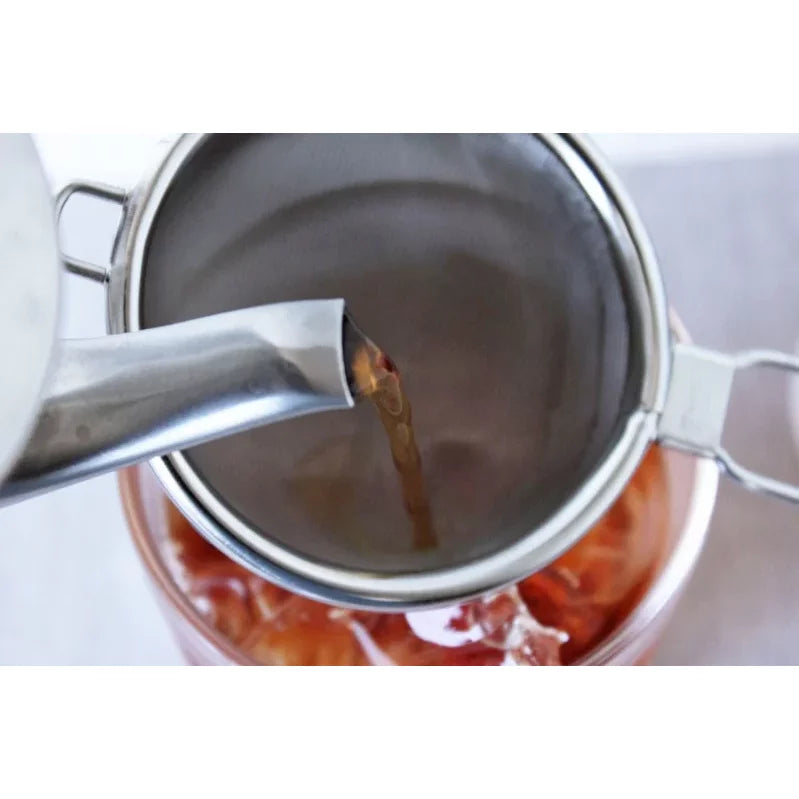 Close-up of stainless steel tea strainer 200 sieve mesh for smooth loose leaf tea