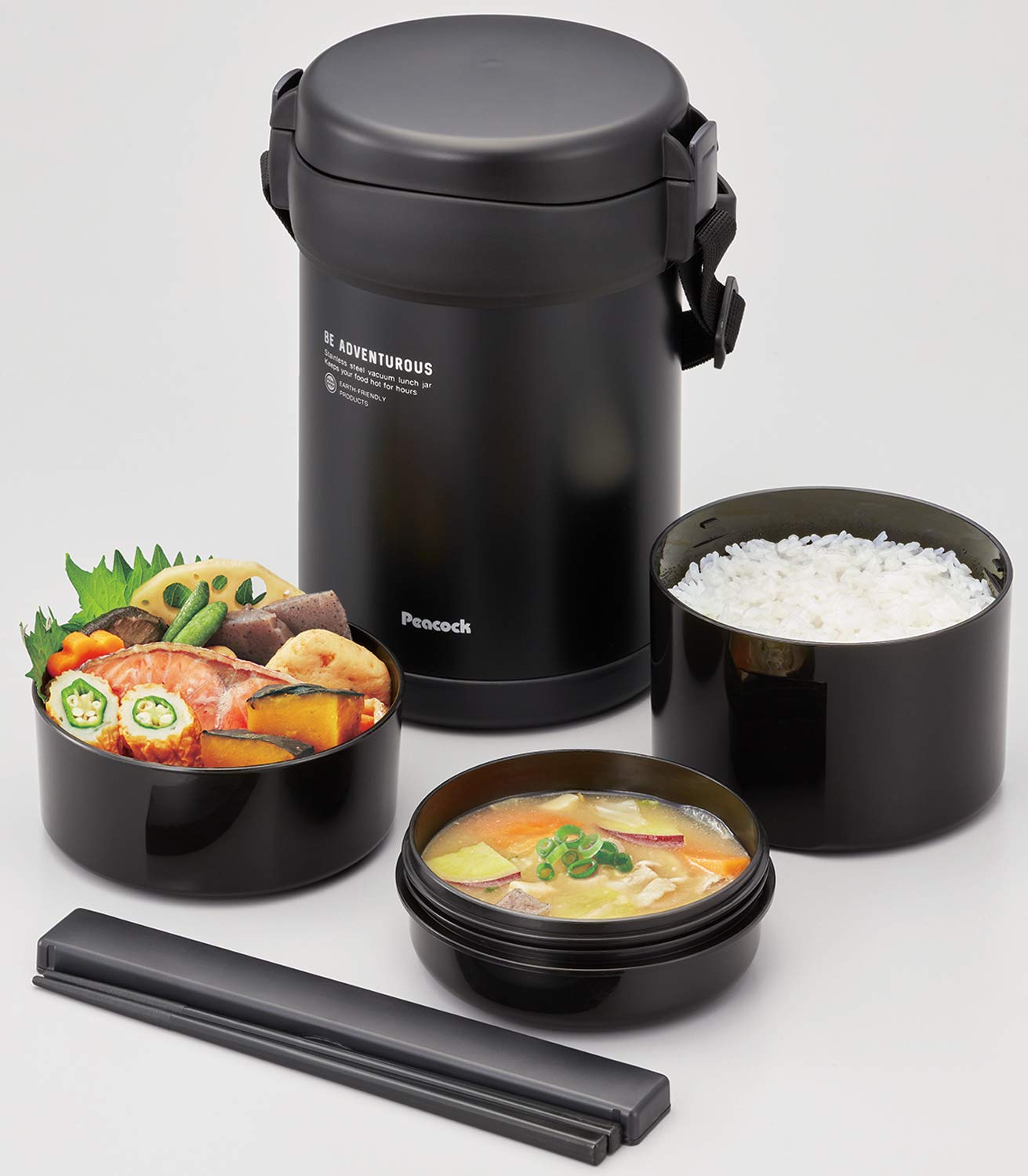 The - Peacock Japan 1.8L Matte Black Stainless Steel Lunch Jar Arl - 18 Bd Thermal Insulation