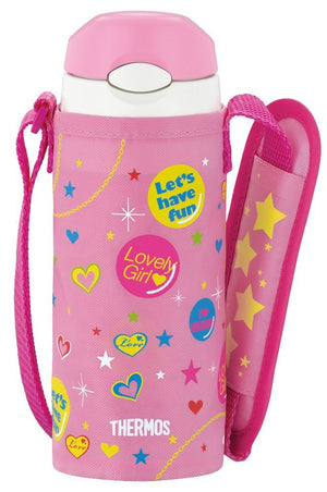 Thermos 0.36L Pink Vacuum Insulated Straw Bottle One - Touch Open Type Ffi - 400F