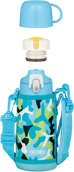 Thermos 0.6L Vacuum Insulated 2 - Way Water Bottle with Cup Blue White Ideal for School Kids - Fjj - 601Wf Blwh