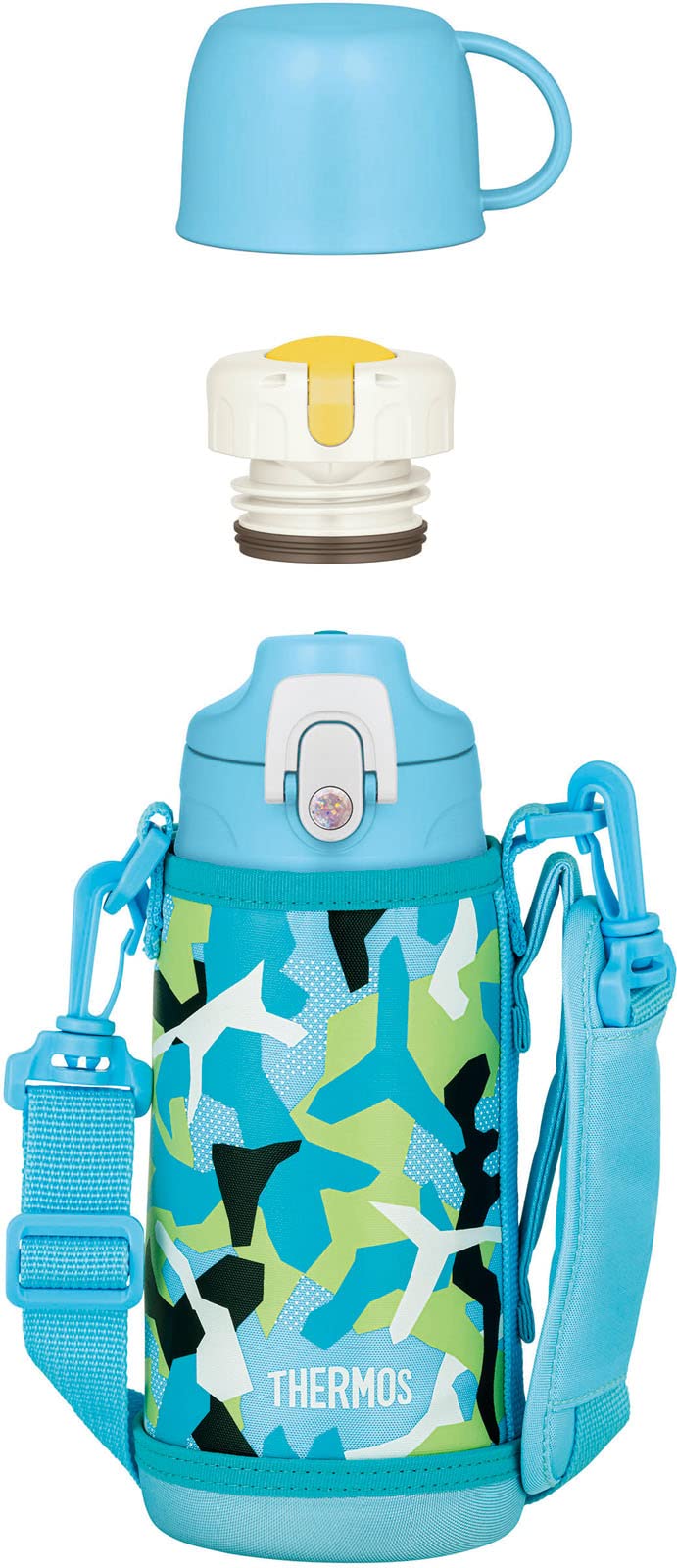 Thermos 0.6L Vacuum Insulated 2 - Way Water Bottle with Cup Blue White Ideal for School Kids - Fjj - 601Wf Blwh