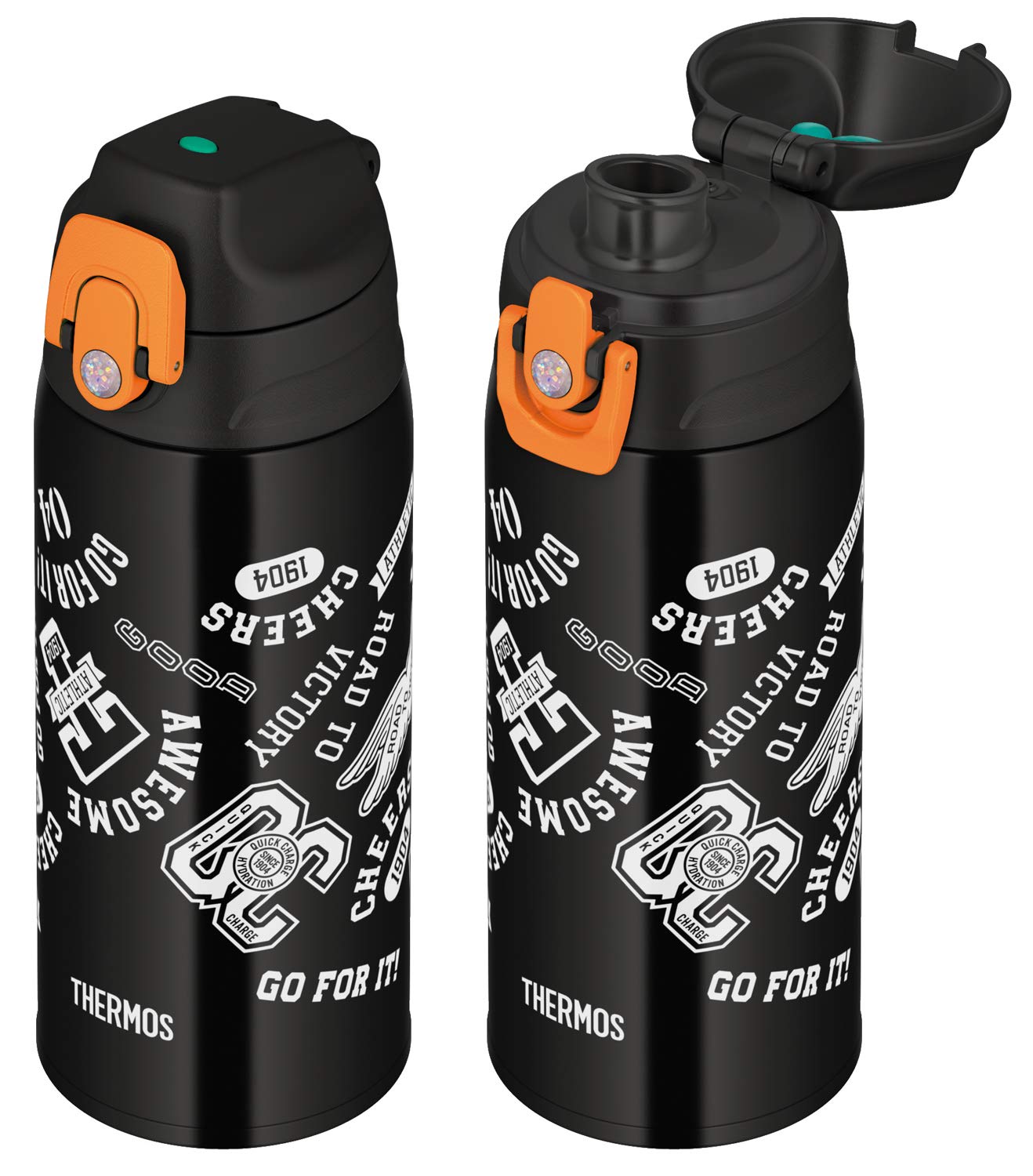 Thermos 0.6L Vacuum Insulated Water Bottle 2 - Way Design in Black and Orange Fjj - 600Wf Bkor