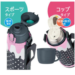 Thermos 1L Gray Pink Vacuum Insulated Water Bottle with Cup for Children School Use - Fjj - 1001Wf Gyp