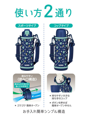 Thermos 1L Vacuum Insulated 2 - Way Water Bottle Navy Green with Cup for Children School Use - Fjj - 1001Wf Nvgr