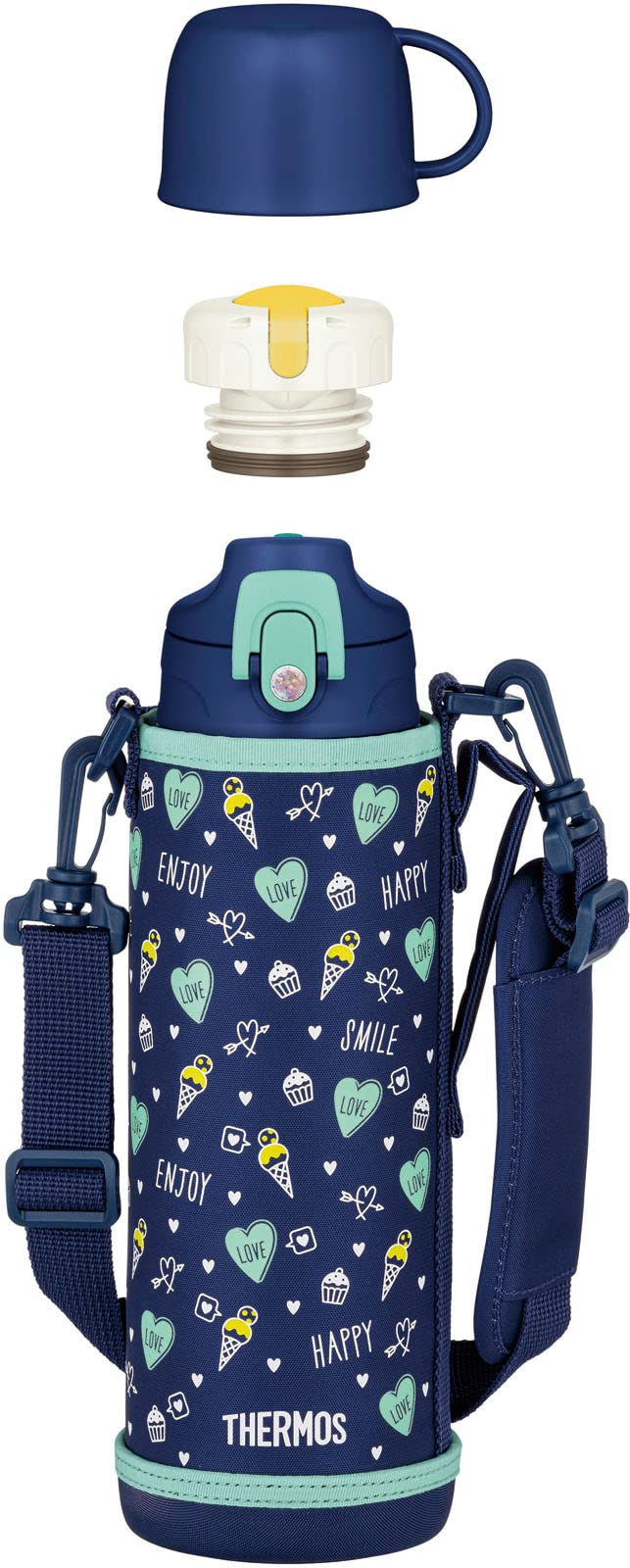 Thermos 1L Vacuum Insulated 2 - Way Water Bottle Navy Green with Cup for Children School Use - Fjj - 1001Wf Nvgr