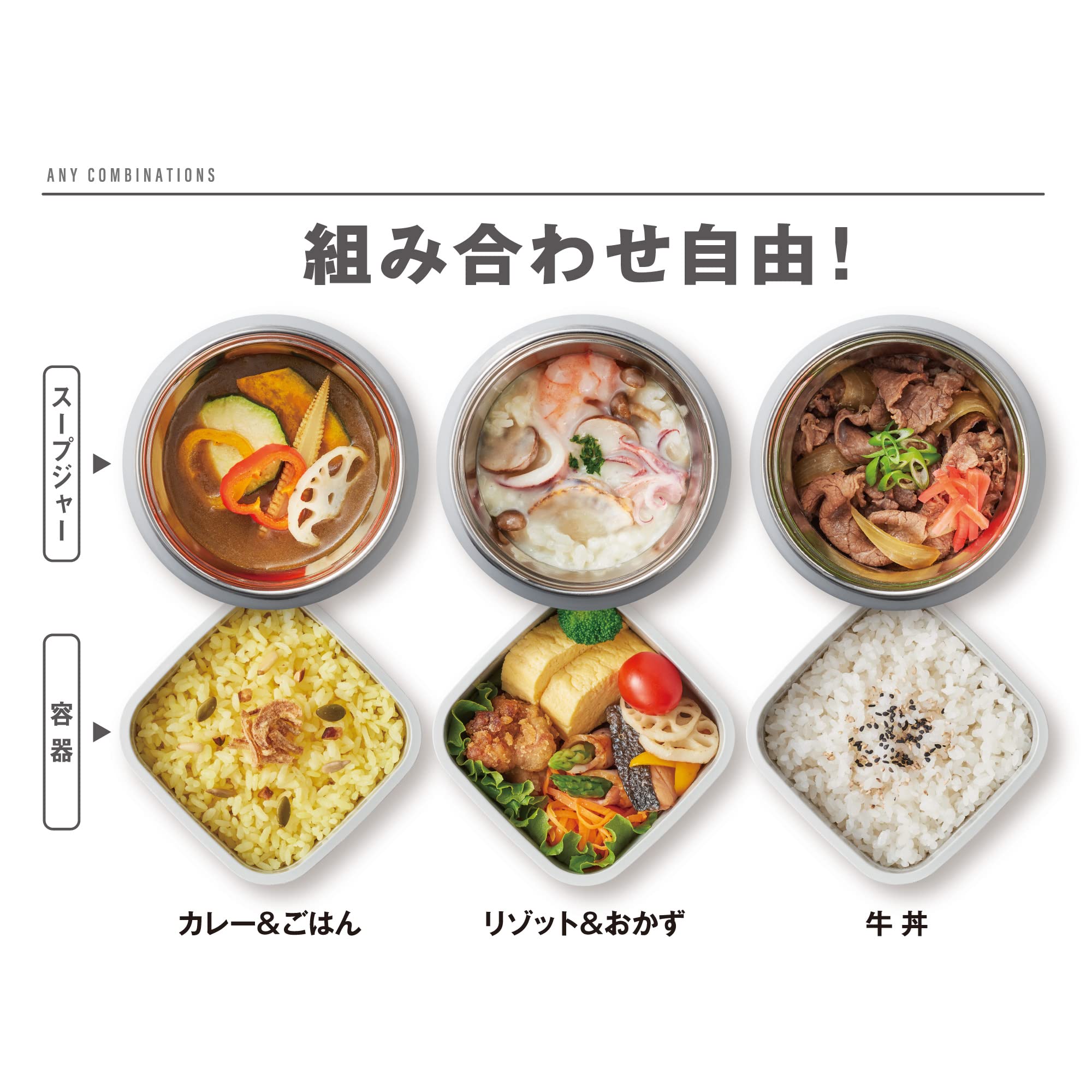 Thermos 400ml Black Gray Vacuum Insulated Soup Lunch Set JBY - 801 Bkgy