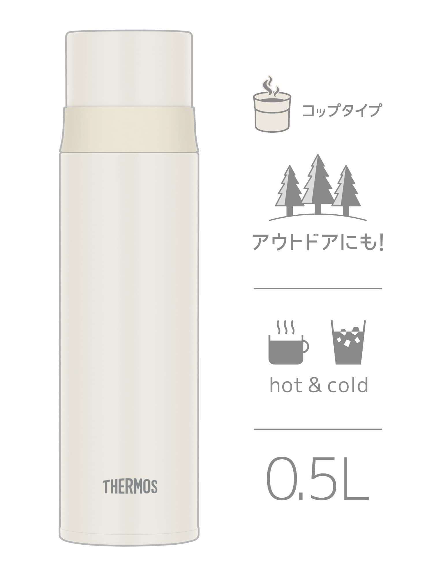 Thermos 500ml Stainless Steel Water Bottle Matte White Cup Type - Ffm - 502 Mtwh