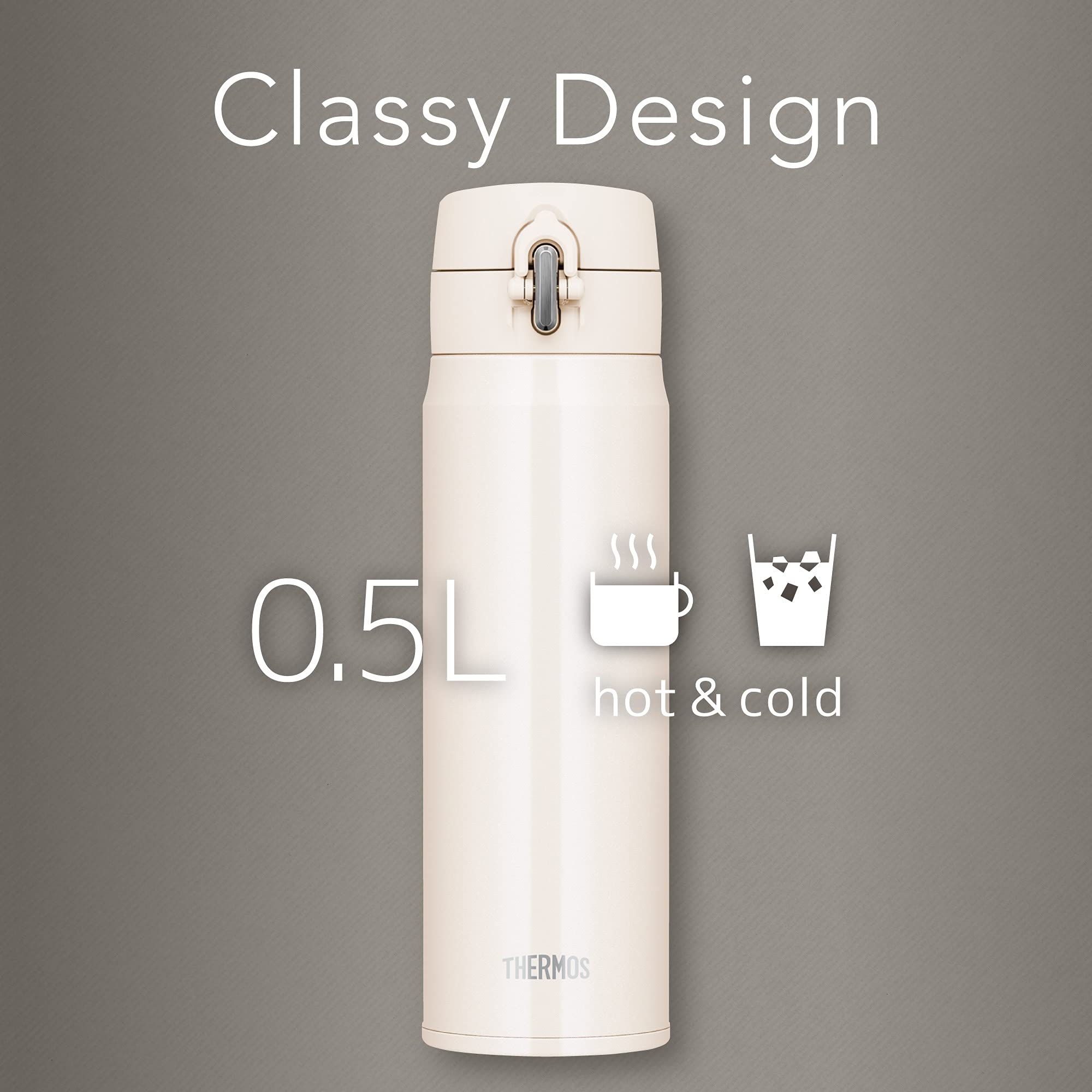 Thermos 500ml Vacuum Insulated White Beige Water Bottle Portable Mug - Joh - 500 Wbe