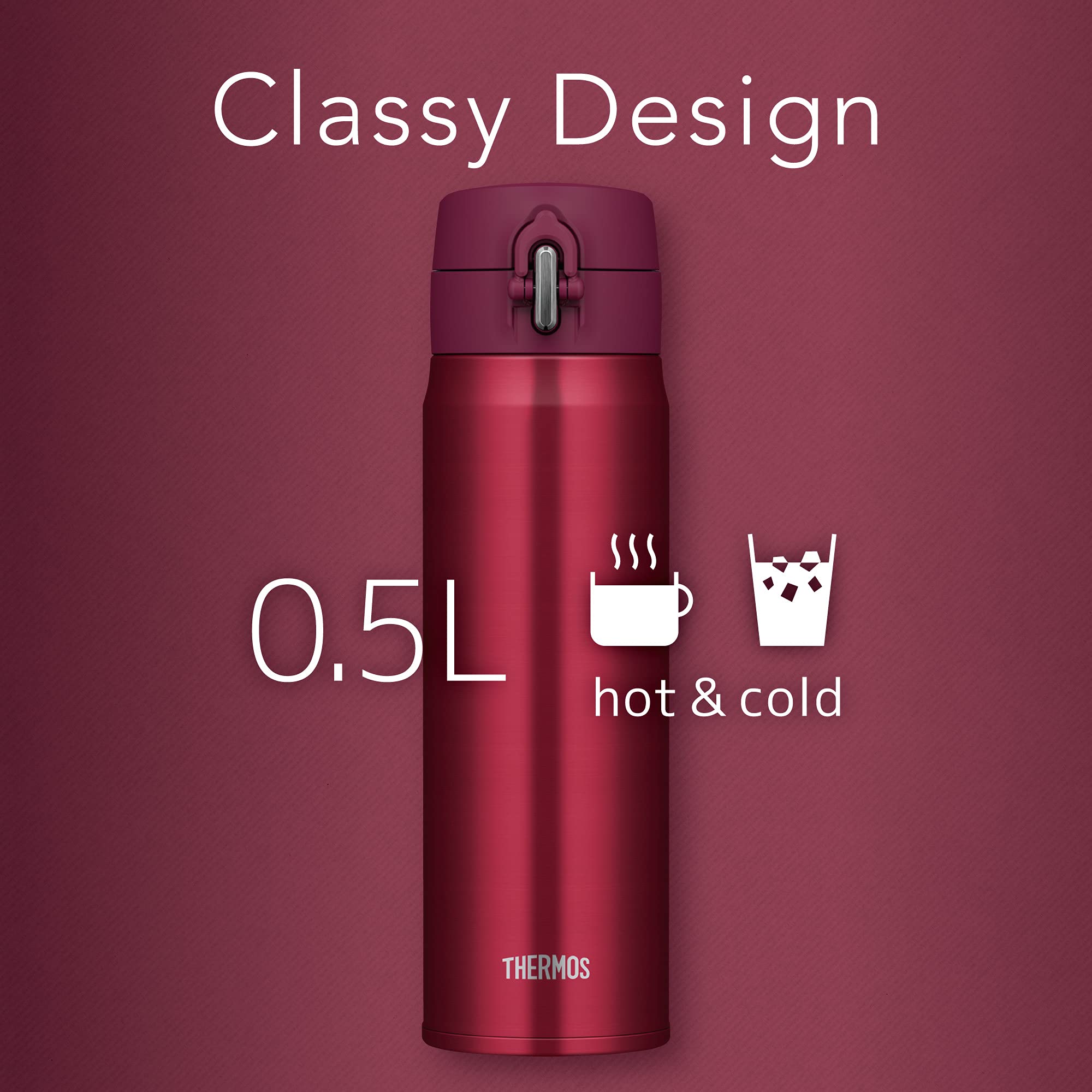 Thermos 500Ml Wine Red Insulated Water Bottle Vacuum Portable Mug - Joh - 500 Wnr
