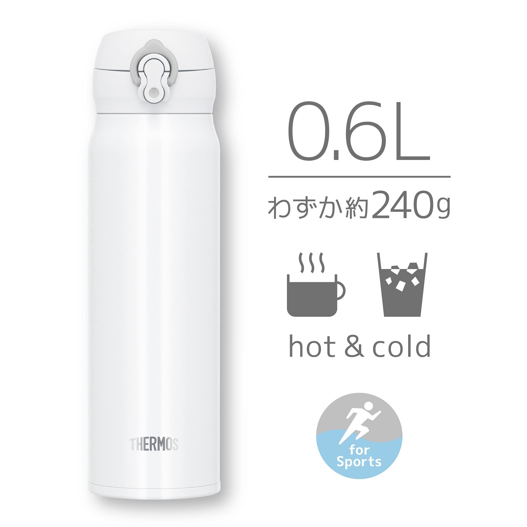 Thermos 600ml Vacuum Insulated Portable Water Bottle in White Gray Jnl - 605 Whgy