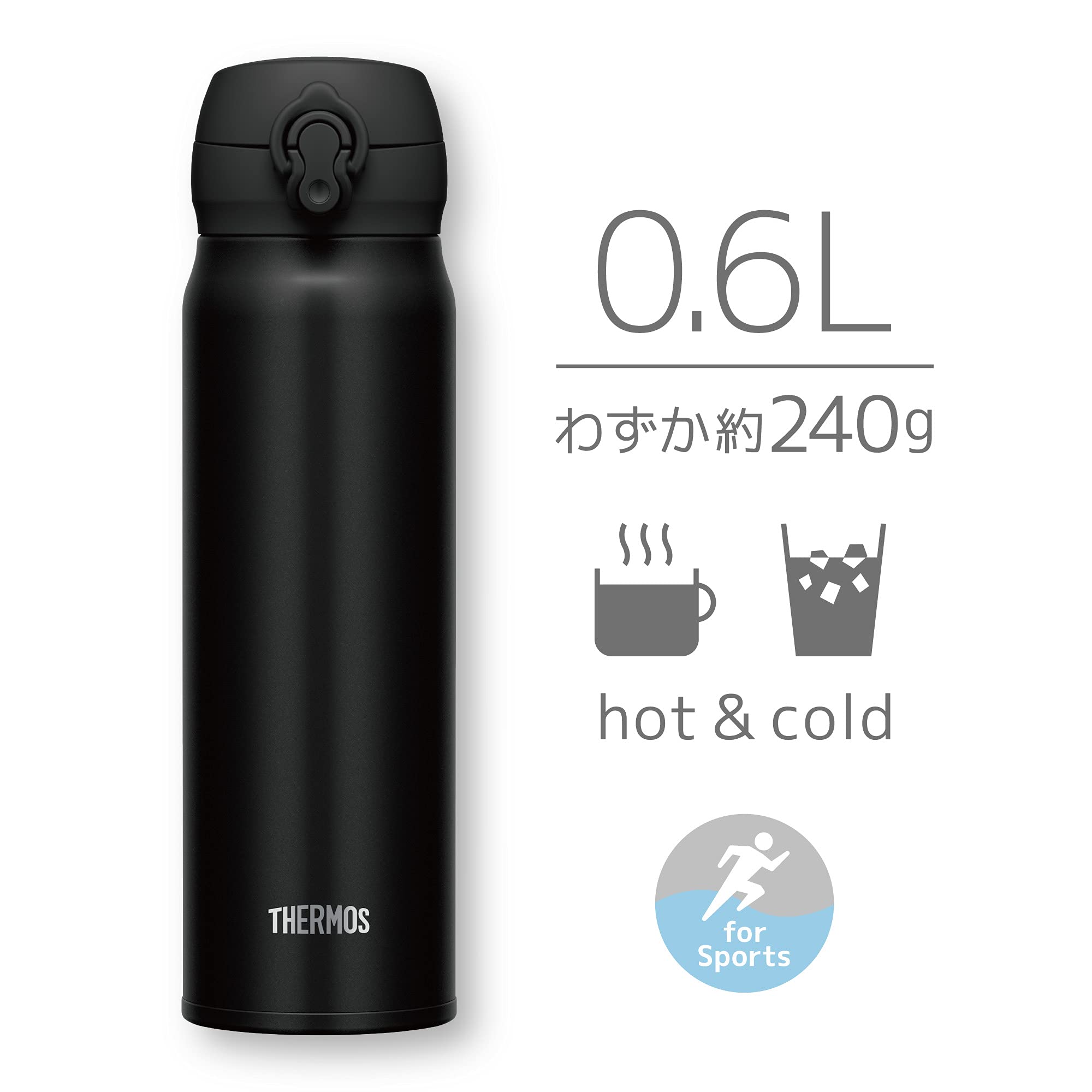 Thermos 600ml Vacuum Insulated Water Bottle Portable Mug Deep Black Jnl - 605 Dpbk