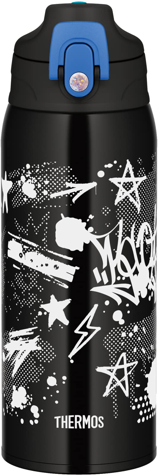 Thermos Fjj - 801Wf Bk - Bl 0.8L Vacuum Insulated Water Bottle with Cup for Children - Black Blue