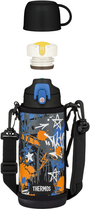 Thermos Fjj - 801Wf Bk - Bl 0.8L Vacuum Insulated Water Bottle with Cup for Children - Black Blue