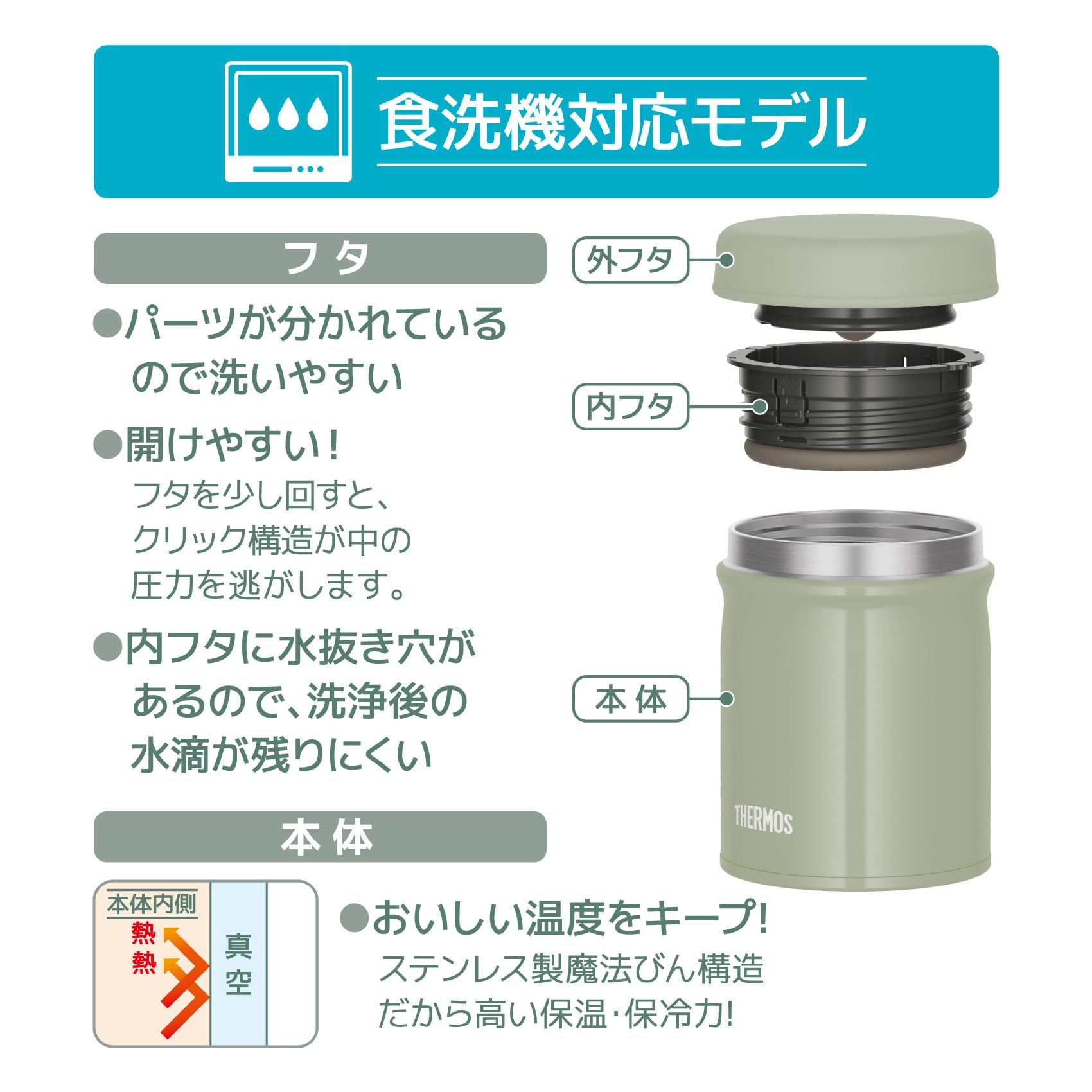 Thermos Jeb - 500 Kki 500ml Vacuum Insulated Soup Jar in Khaki Dishwasher Safe and Easy to Clean