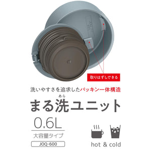 Thermos Joq - 600 Gyg Stainless Steel Water Bottle Vacuum Insulated Gray Green 600ml With Integrated Spout and Gasket Easy Clean & Dishwasher Safe