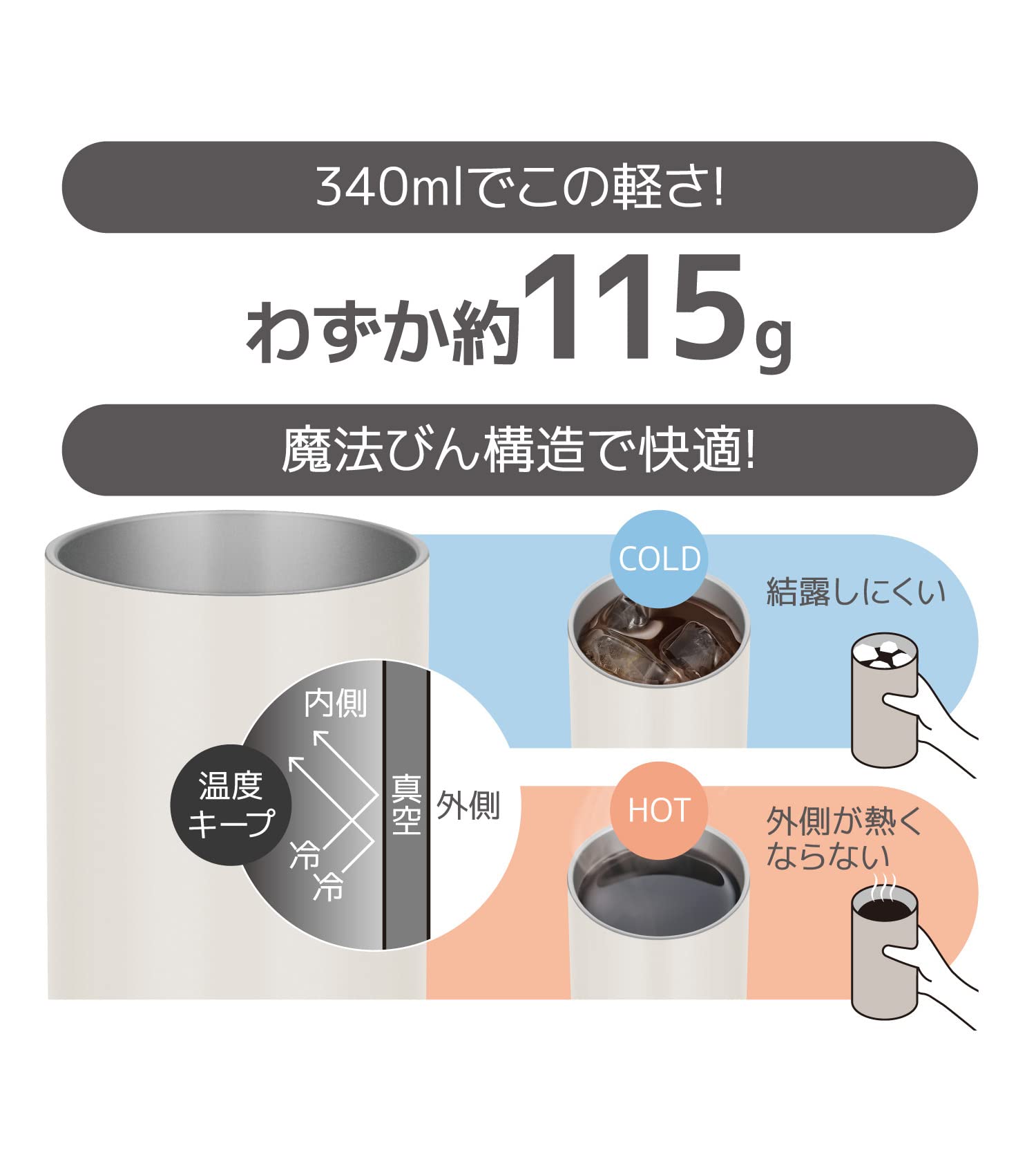 Thermos Lightweight 340ml Vacuum Insulated Tumbler Stone White Model JDW - 340C - STW