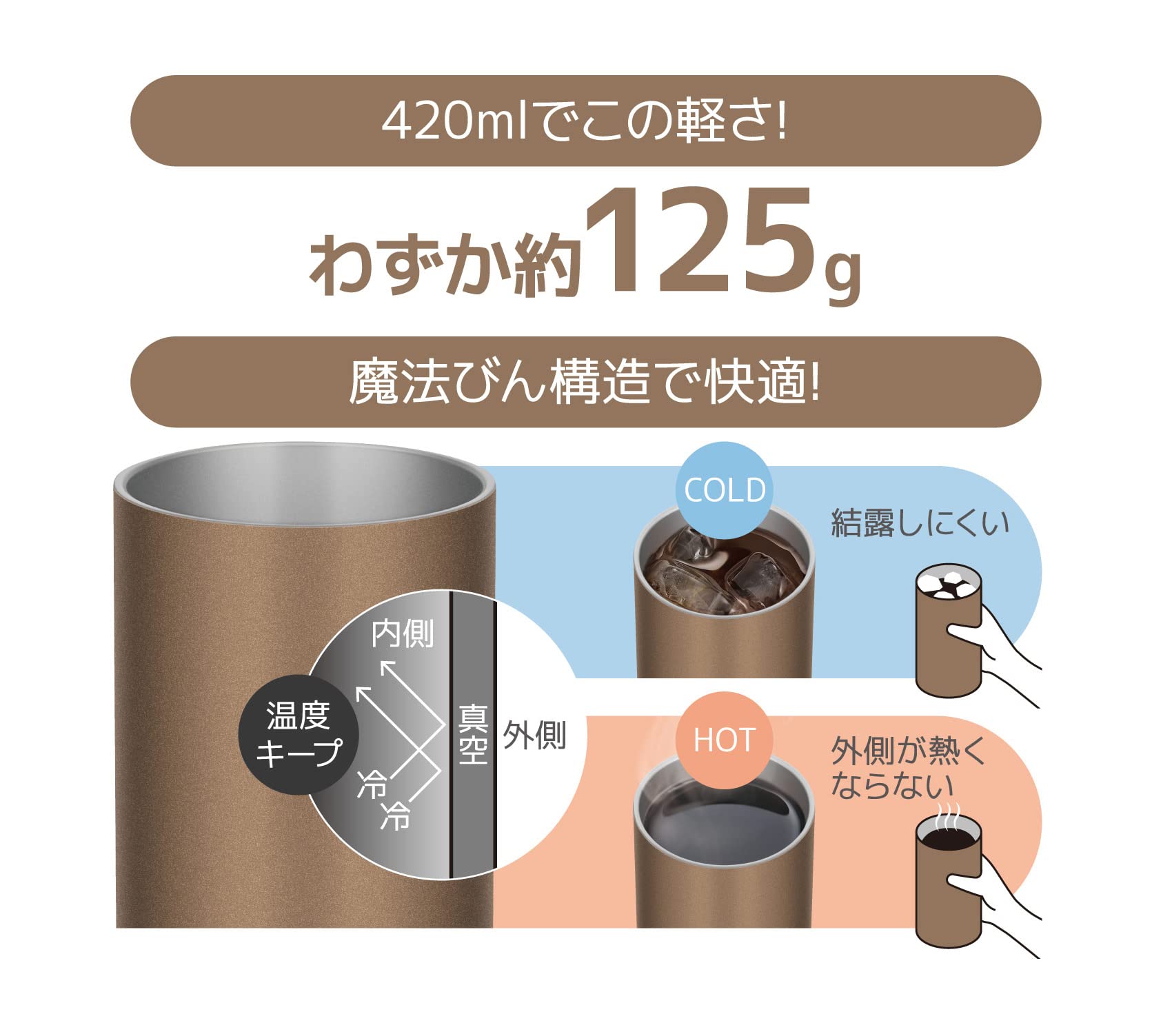 Thermos Lightweight Vacuum Insulated 420ml Tumbler in Brown Gold - JDW - 420C Model