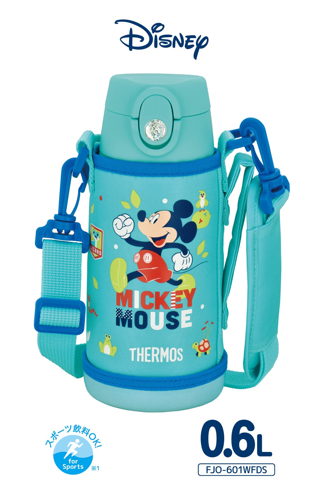 Thermos Mickey Mint Blue Vacuum Insulated Water Bottle 0.6L Straw Cup for Children FJO - 601WFDS MBL