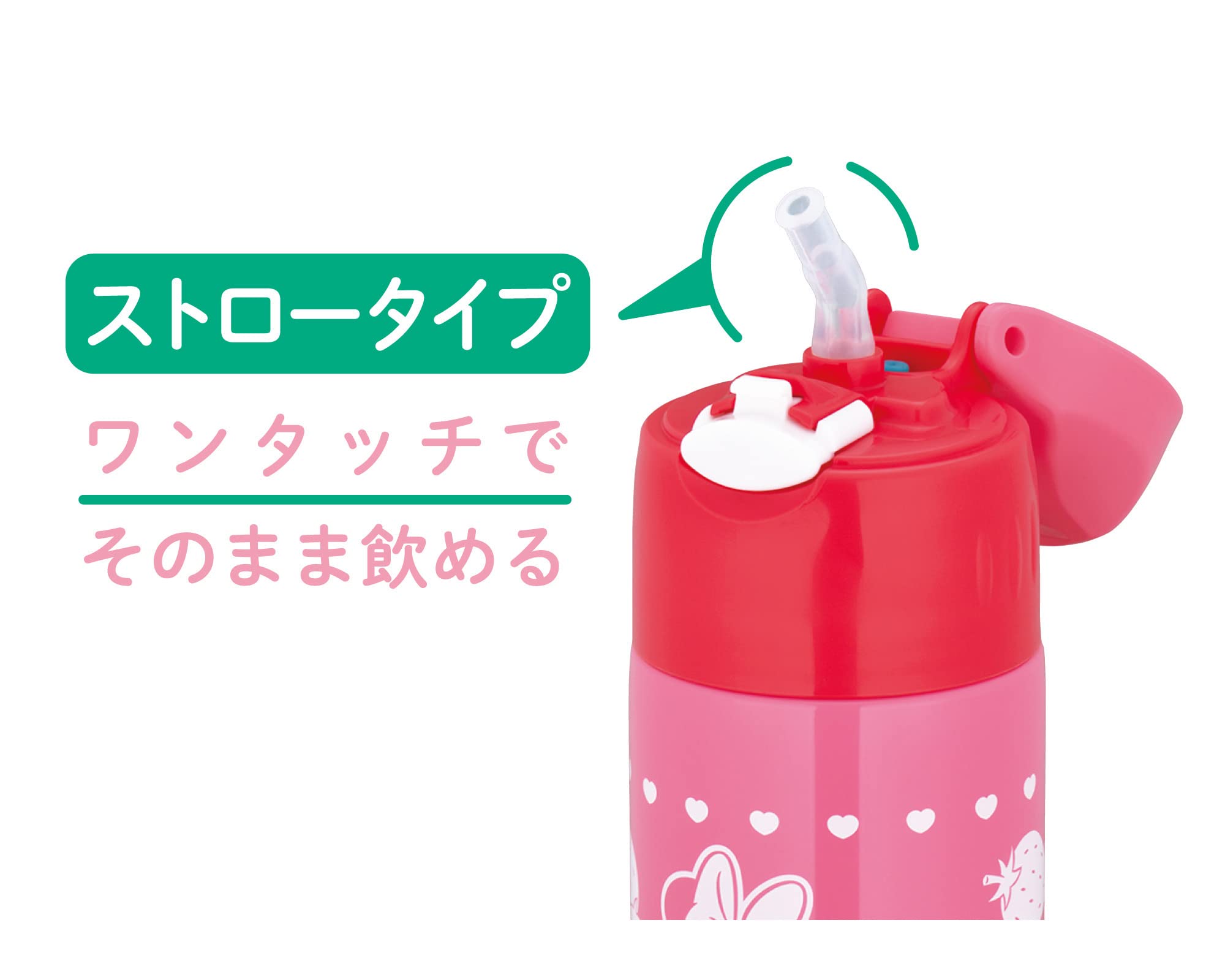 Thermos Minnie Strawberry Pink Vacuum Insulated Straw Bottle 400ml for Kids Cold Storage Only Fhl - 403Fds Sbp