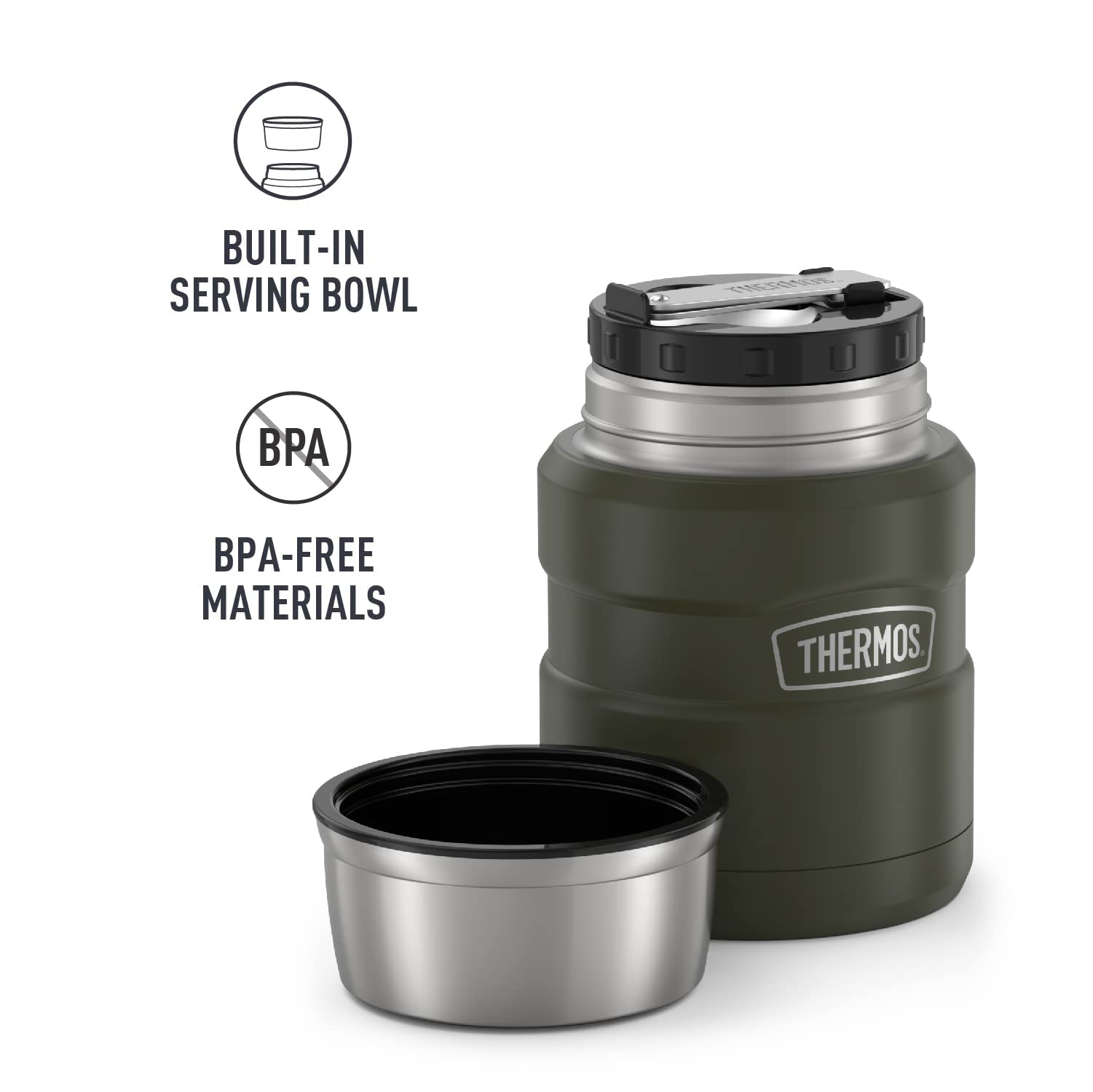 Thermos Stainless King 16oz Matte Green Vacuum Insulated Food Jar with Spoon