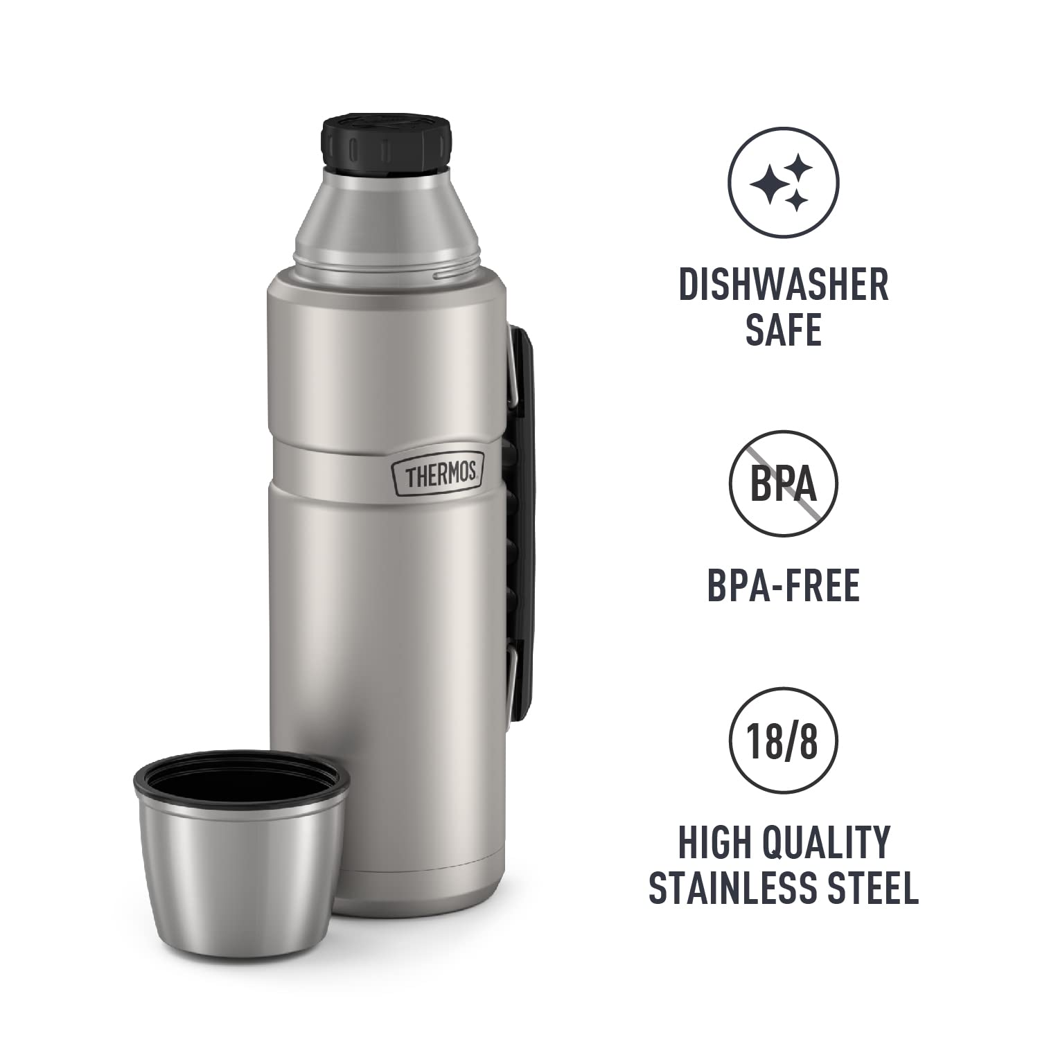 Thermos Stainless King 40oz Water Bottle Top - Ranked Insulated Performance Silver