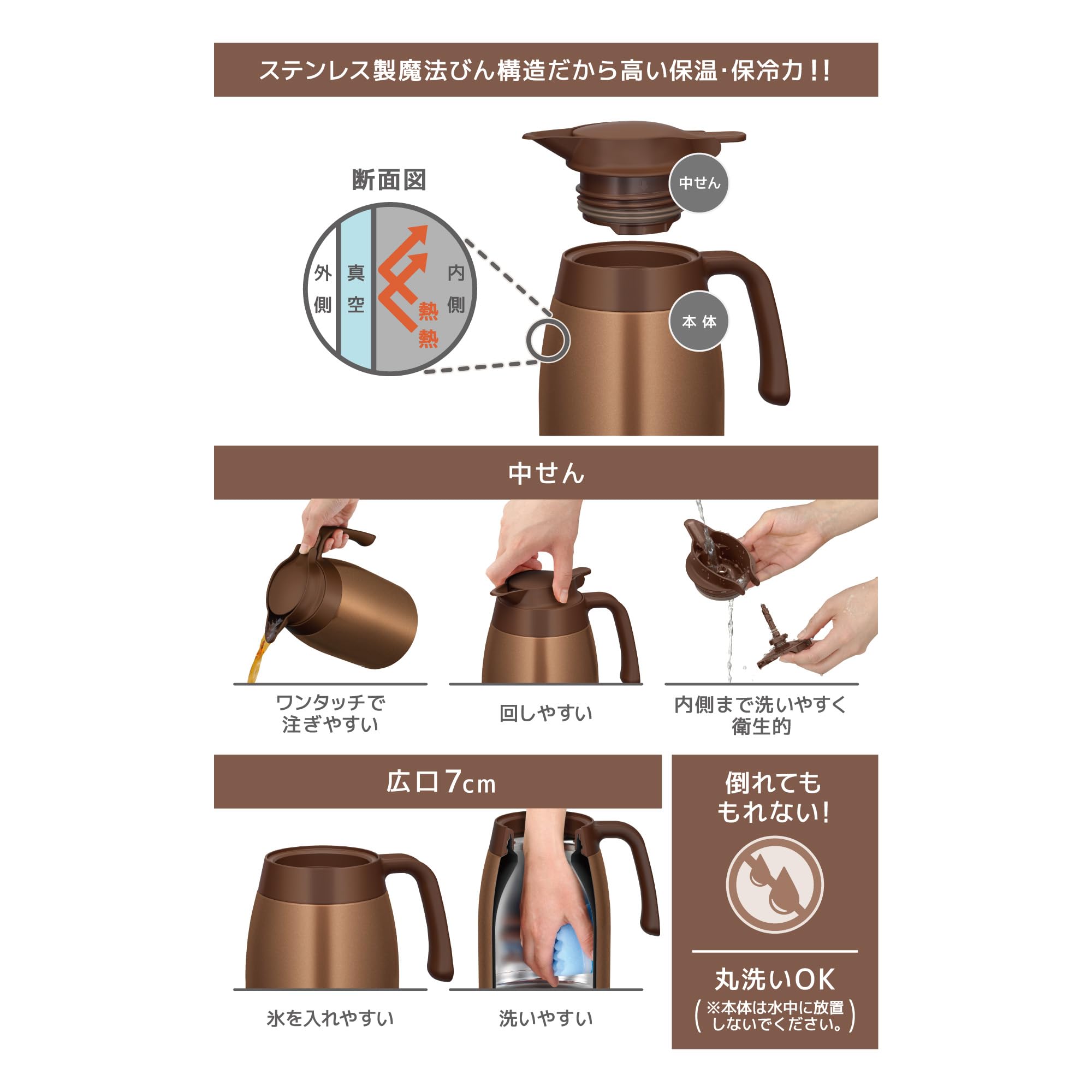 Thermos TTB - 1001 BWG Stainless Steel 1L Thermal Pot in Brown Gold - Tabletop Insulation