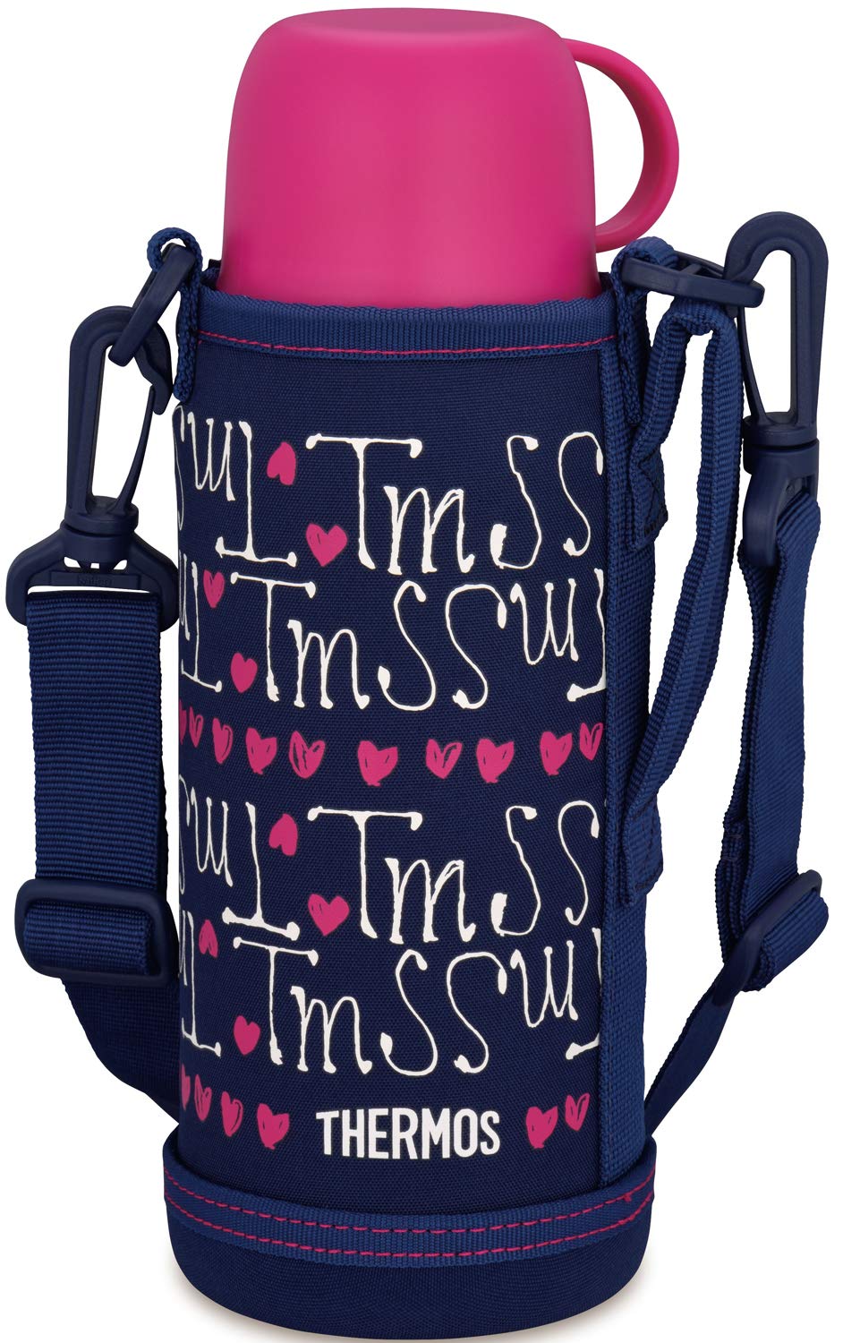 Thermos Vacuum Insulated 0.8L Navy Water Bottle with Heart Design Model Fho - 801Wf Nv - H