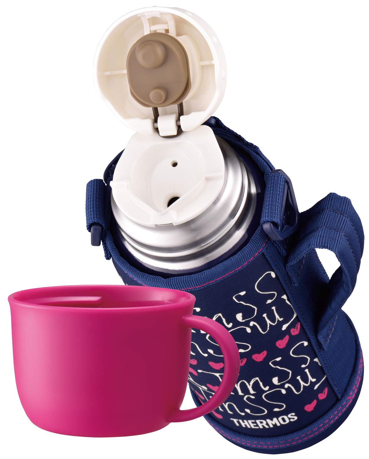 Thermos Vacuum Insulated 0.8L Navy Water Bottle with Heart Design Model Fho - 801Wf Nv - H