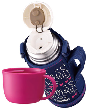 Thermos Vacuum Insulated 0.8L Navy Water Bottle with Heart Design Model Fho - 801Wf Nv - H