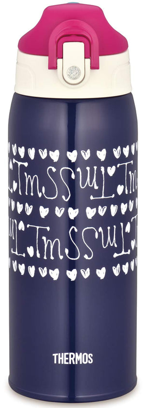Thermos Vacuum Insulated 0.8L Navy Water Bottle with Heart Design Model Fho - 801Wf Nv - H