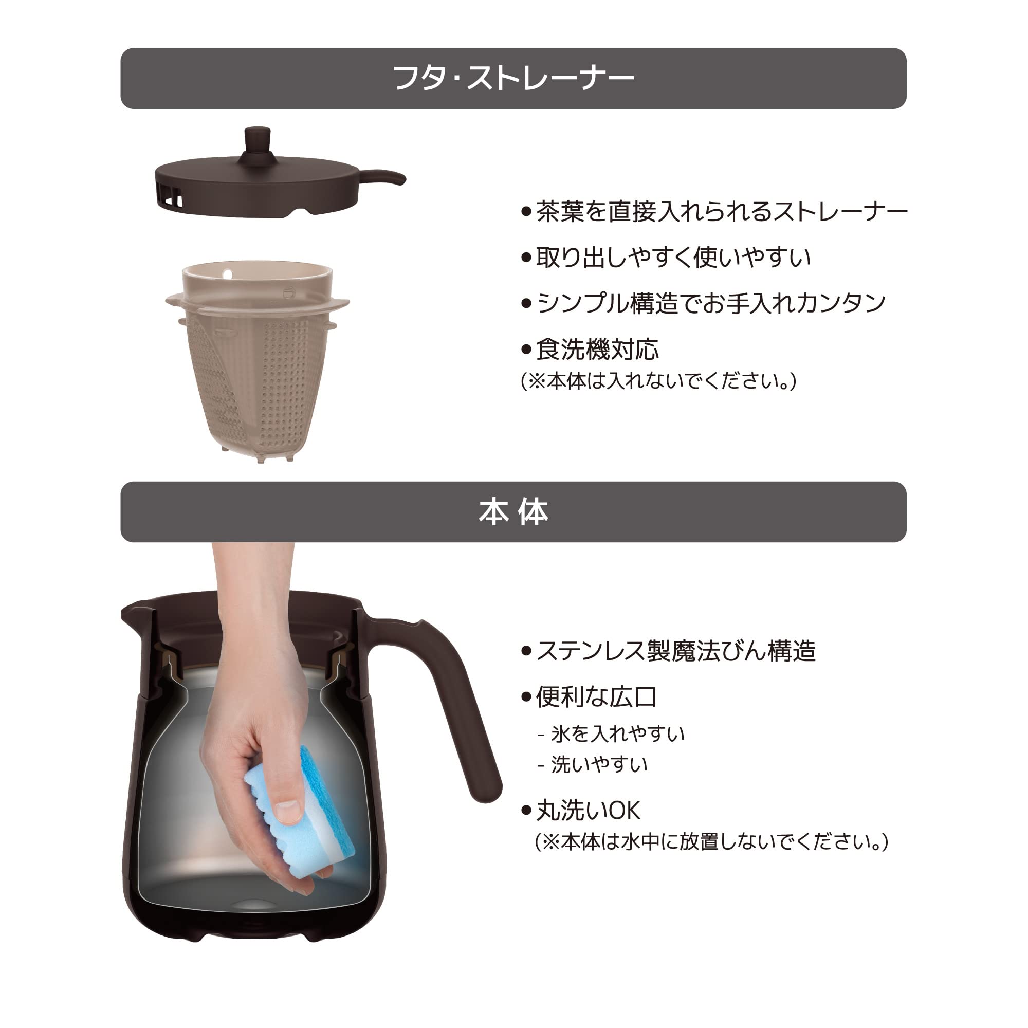 Thermos Vacuum Insulated 700ml Brown Teapot with Strainer - TTE - 700 BW