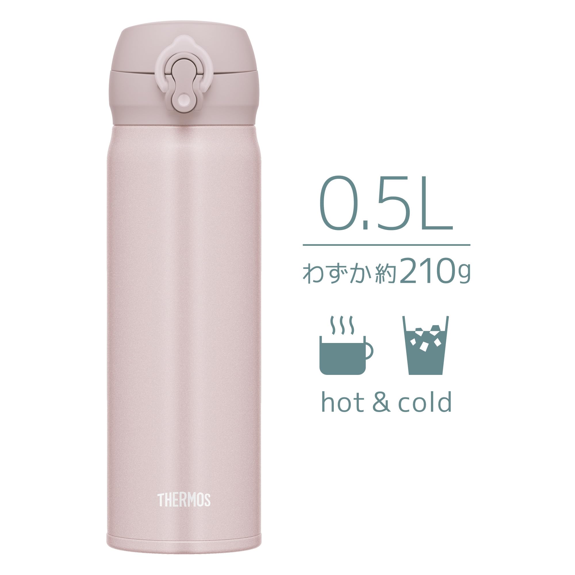 Thermos Vacuum Insulated Stainless Steel Water Bottle 0.5L Beige Pink Easy Clean JNL - 505 BEP