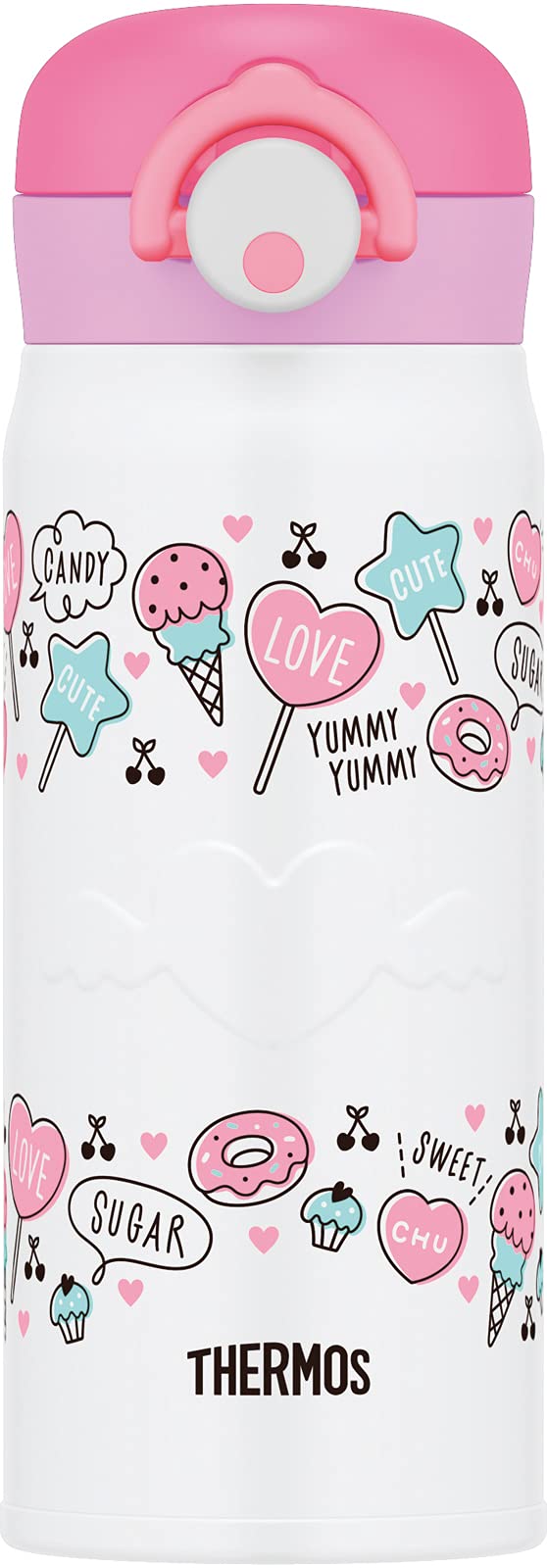 Thermos Vacuum Insulated Water Bottle Mobile Mug 400ml White Pink JNR - 401